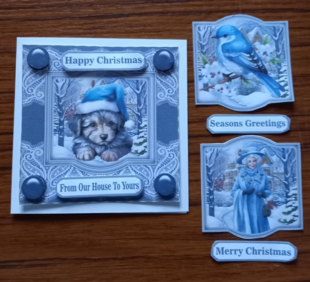 Blue Christmas card front by Carolynne Barratt