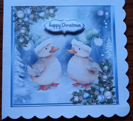 Cute Duck In Santa Hats With Baubles 8x8 Three by Carolynne Barratt
