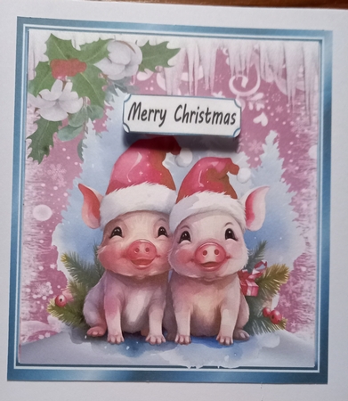 Lovely Pink Christmas With Snow/ Icicles 8x8 Animals Eight by Carolynne Barratt