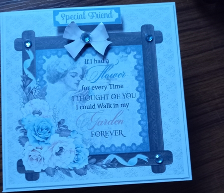 Vintage Blue & White Roses Frame 6 x 6 Card by Carolynne Barratt
