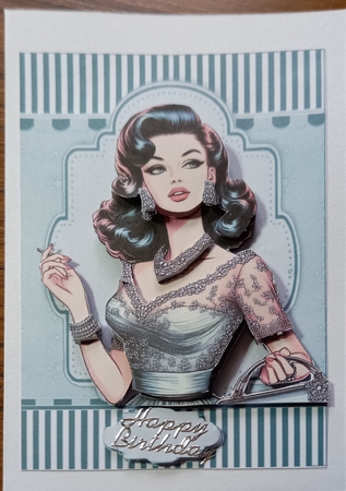 1950s Stylish Lady in Green A5 Card Front & Decoupage by Carolynne Barratt