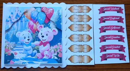 Happy In Love Teddy Bears 7x7 Card Kit. Matching Box, Gift Bauble,Tag by Carolynne Barratt