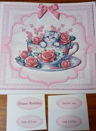 Birthday Kitten In Teacup and Roses  Mini Kit by Carolynne Barratt