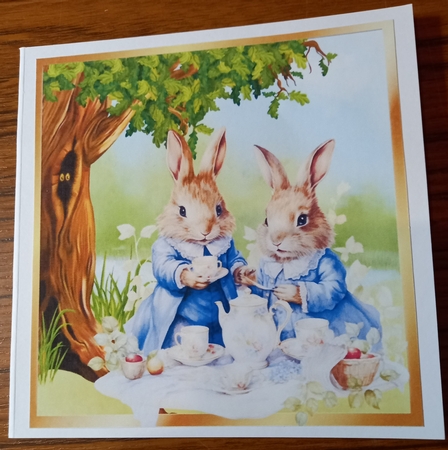 Lovely Woodland With Rabbits Tea For Two 8x8 by Carolynne Barratt