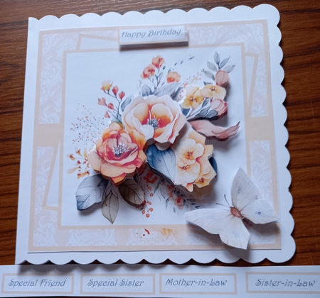 Orange flowers and butterfly 7x7 by Carolynne Barratt