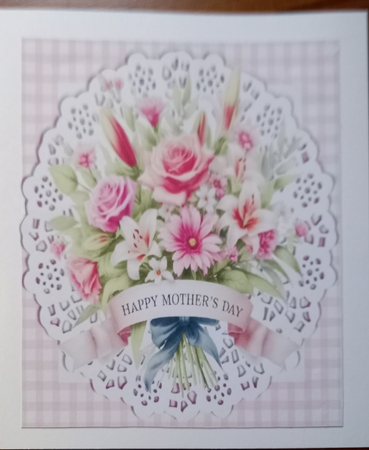 Gingham & Lace Pink Flowers for MOTHERS DAY 8x8 by Carolynne Barratt