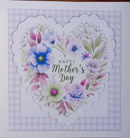 Gingham & Lace Heart Lilac Flowers for MOTHERS DAY 8x8 by Carolynne Barratt
