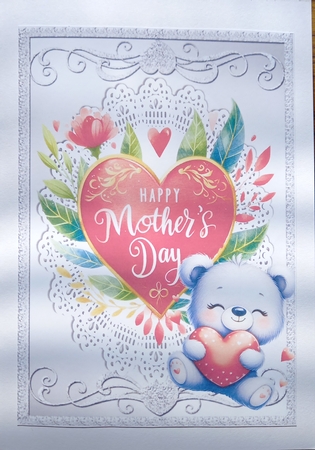 Pretty Silver Ornate A4 Frame With Heart/Flowers With Teddy for MOTHERS DAY by Carolynne Barratt