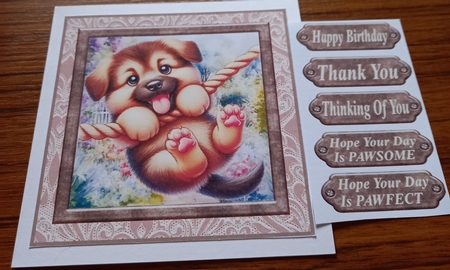 Pup playing in garden card front 10 by Carolynne Barratt