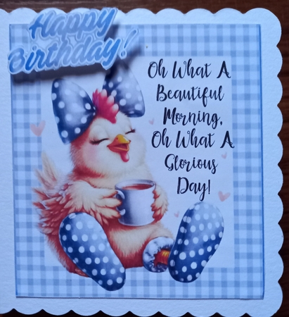 Grey Gingham 7X7 Card Front With Cheeky Chicken (ONE) by Carolynne Barratt