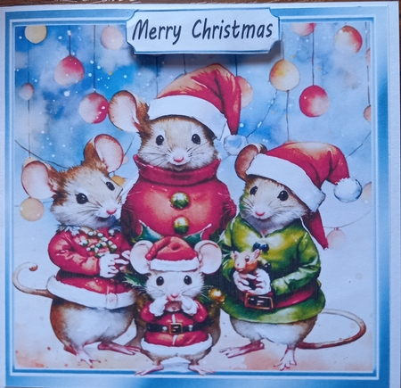 Christmas Mouse Family With Baubles 8x8 (TWO) by Carolynne Barratt