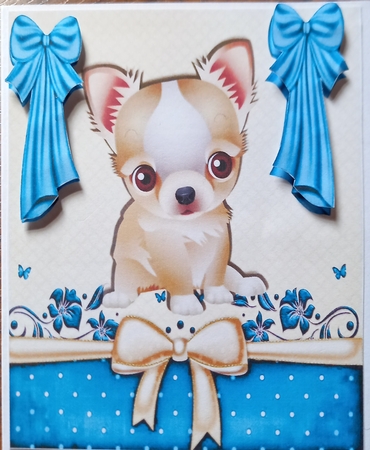 Cute Little Chichuaha with Big Turq Bows 8x8 by Carolynne Barratt