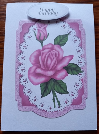 pink roses on lace card front and  insert A5 by Carolynne Barratt