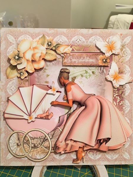 Vintage Style Mother and Baby Girl and Pram by Catheirne Langford