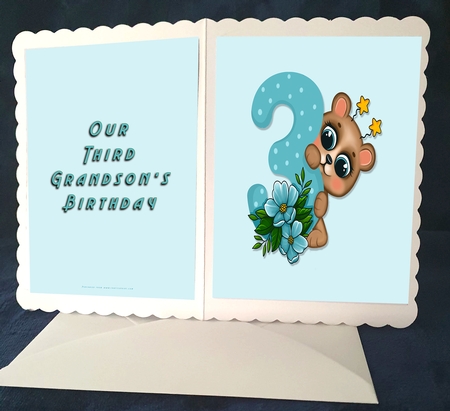 No Cut Just Print Birthday Card - My Third Grandson 3 Cute Bear by Catherine Casey