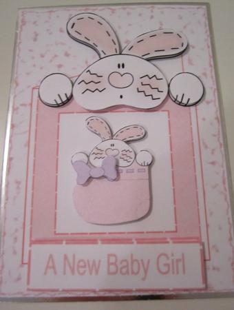 Bunny Boottee Pink New Baby Girl Card by Catherine Lucy Lines