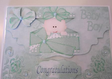 Smiling Baby Boy on Green Scalloped Envelope by Catherine Lucy Lines