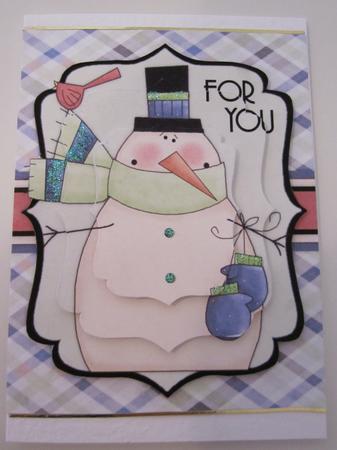Snuggly Snowman with Bird Pyramage Card - Pistachio & Blue by Catherine Lucy Lines