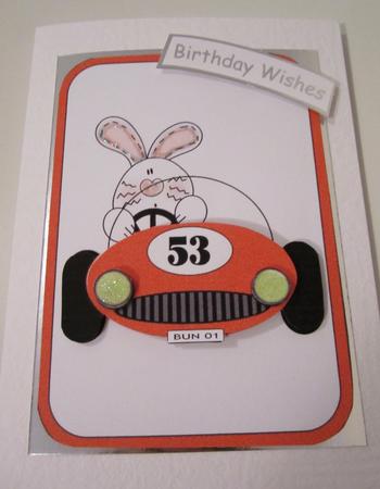 Bunny in Red Car Fathers Day/birthday by Catherine Lucy Lines
