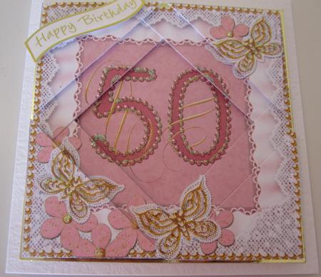 Pink Butterfly 50th Birthday 5in Triangle Spiral Stacker by Catherine Lucy Lines