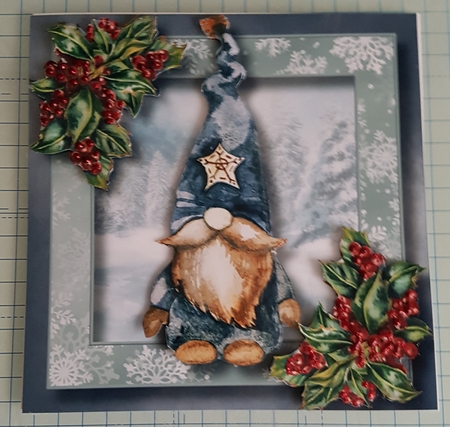 Christmas Gnome & Holly 1 8x8 by Catherine Noon