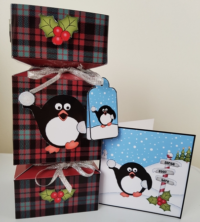 3D Large Christmas Cracker Box -  Tartan Pip Penguin by Catherine Noon
