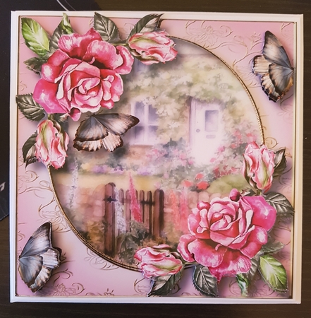 Rose Cottage Flutters - Pink Roses 8x8 by Catherine Noon