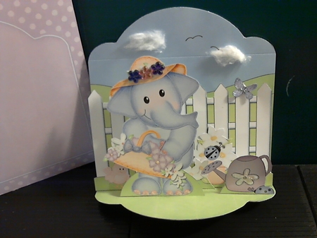 3D Lola Elephant's Flower Basket Pop Up Front Card Kit by Cathy Spencer