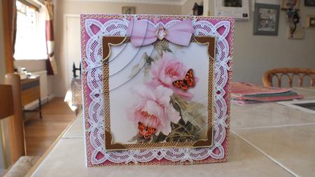 Pink Butterfly Rose Deep Lace 6inch Duo Corner Stacker by Cedar Livesey