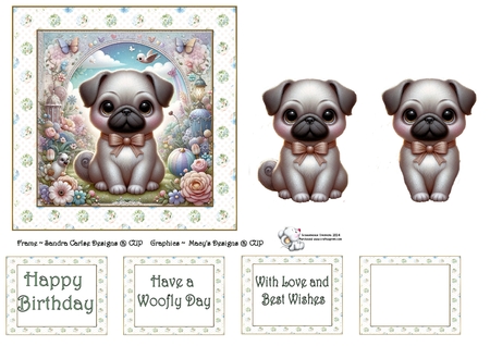 Cute Pugs by Celia Clare