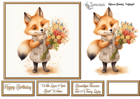 Whimsey Fox with Bouquet Mix 1 by Celia Clare