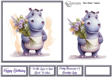 Whimsey Hippo with Bouquet Mix 1 by Celia Clare