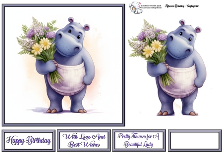 Whimsey Hippo with Bouquet Mix 1 by Celia Clare