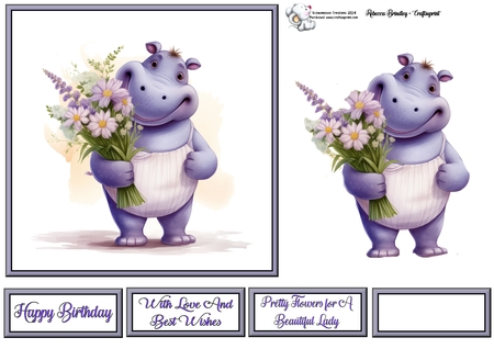 Whimsey Hippo with Bouquet Mix 1 by Celia Clare