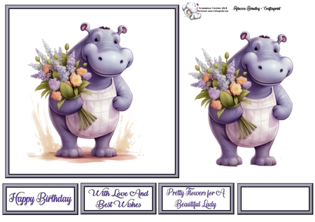 Whimsey Hippo with Bouquet Mix 1 by Celia Clare