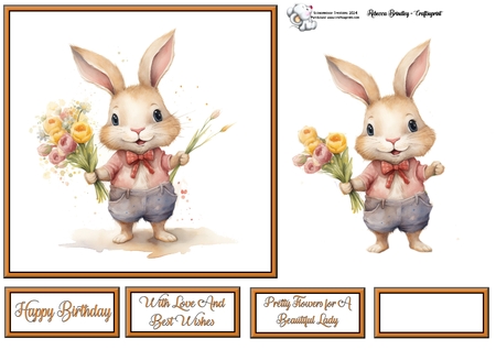 Whimsey Rabbit with Bouquet Mix 1 by Celia Clare