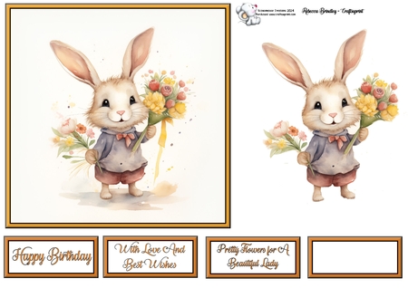 Whimsey Rabbit with Bouquet Mix 1 by Celia Clare