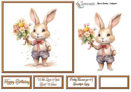Whimsey Rabbit with Bouquet Mix 1 by Celia Clare