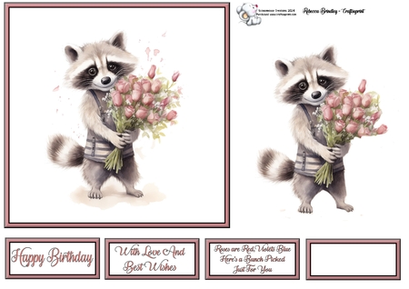 Whimsey Raccoon with Bouquet Mix 1 by Celia Clare