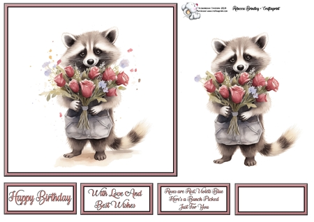Whimsey Raccoon with Bouquet Mix 1 by Celia Clare