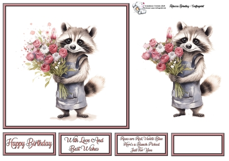 Whimsey Raccoon with Bouquet Mix 1 by Celia Clare