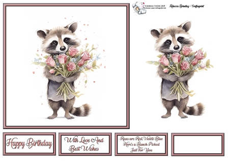 Whimsey Raccoon with Bouquet Mix 1 by Celia Clare