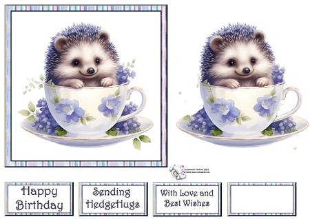 Teacup Hedgehog in Blue Mix 1 by Celia Clare