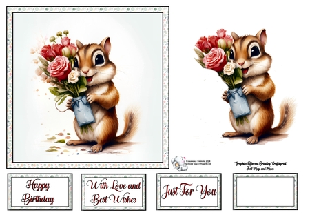 Whimsey Chipmunk with Bouquet Mix 1 by Celia Clare