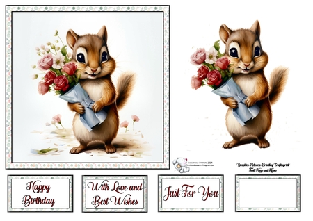 Whimsey Chipmunk with Bouquet Mix 1 by Celia Clare