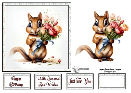 Whimsey Chipmunk with Bouquet Mix 1 by Celia Clare