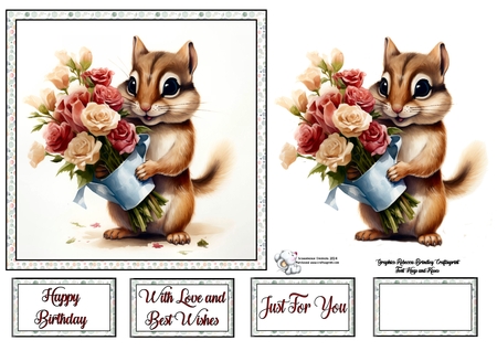 Whimsey Chipmunk with Bouquet Mix 1 by Celia Clare