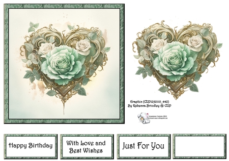 Rosey Heart in Green Mix 1 by Celia Clare