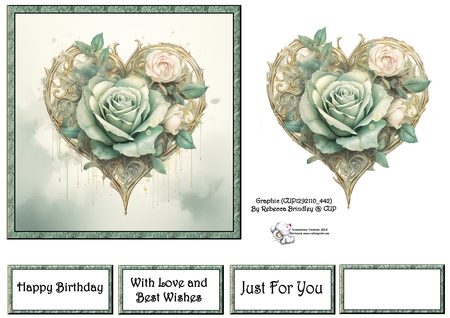 Rosey Heart in Green Mix 1 by Celia Clare