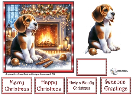 Christmas Fireside Pups 5 by Celia Clare